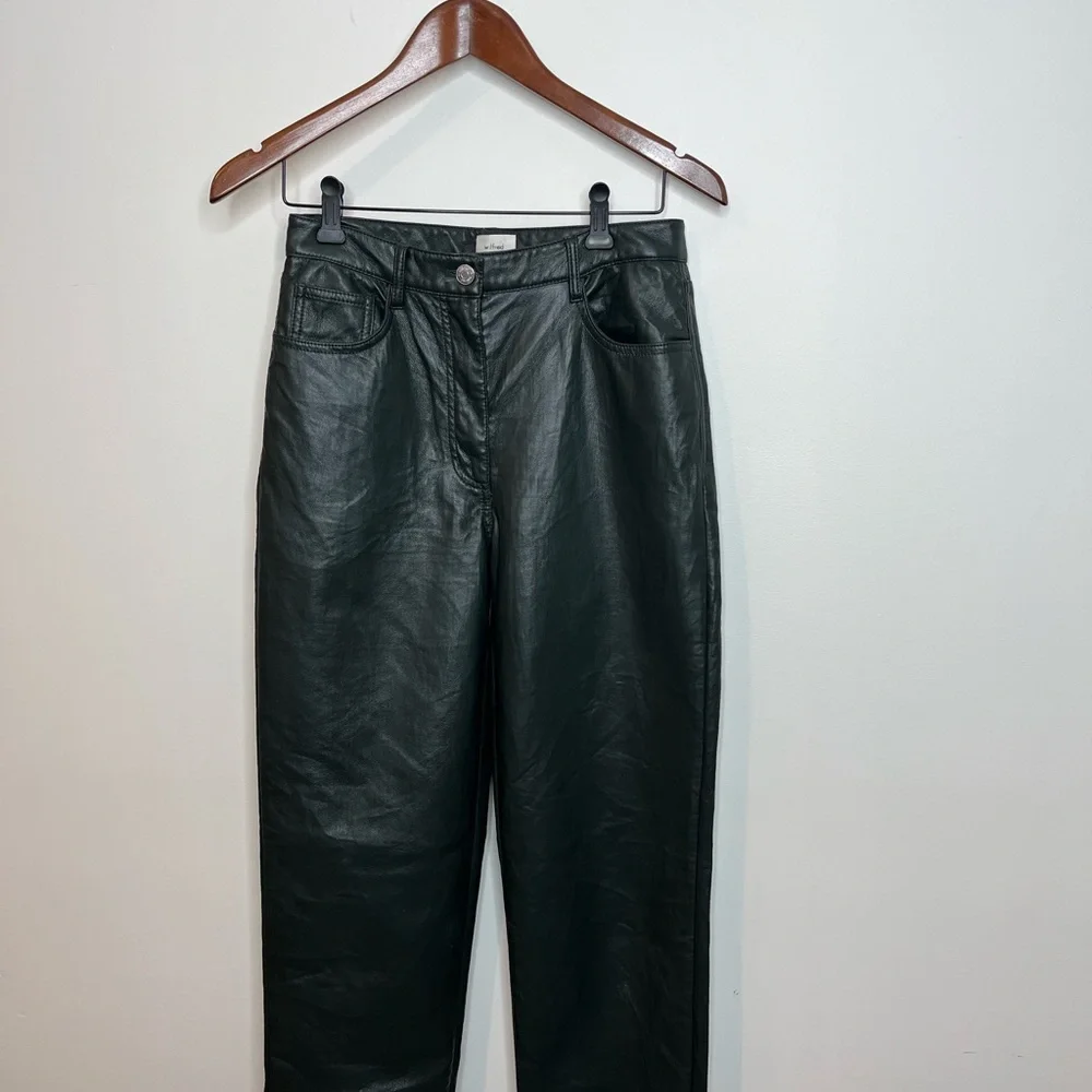 Aritzia Women's Size 6 Melina Vegan Leather Dark Green Cropped High Rise Pant - Picture 2 of 15